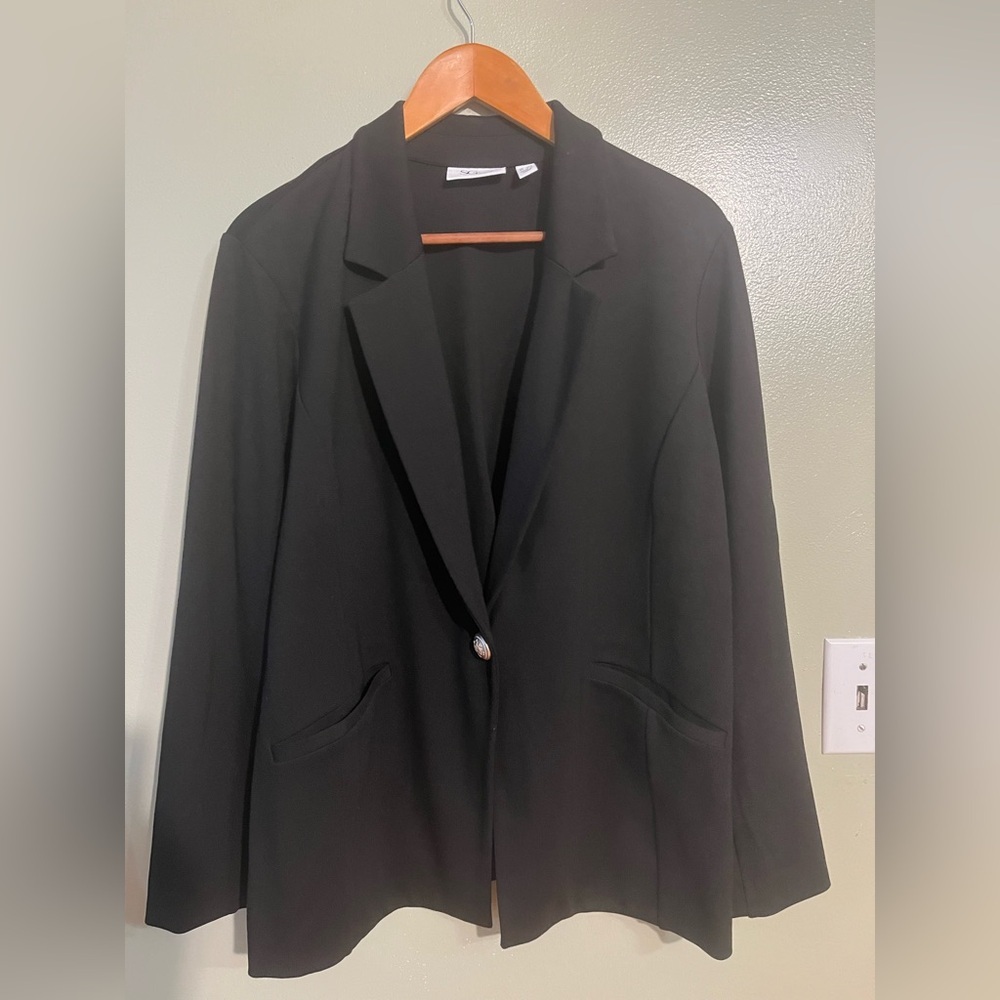 Tailored Susan Graver Ponte 350 Notch Collar Black Blazer Office LP